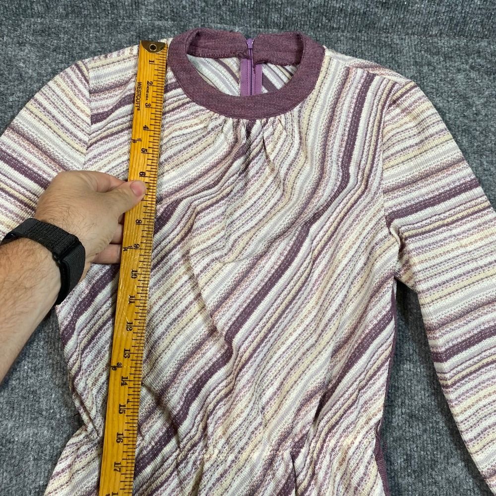 Vintage 70s Purple Diagonal Stripe Knit Midi Dress Long Sleeve Talon Zipper - Picture 6 of 12